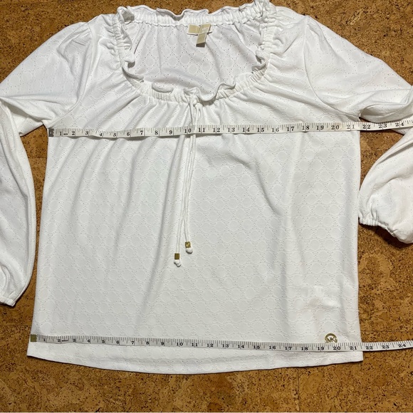 MICHAEL Michael Kors White Eyelet Peasant Top Sz L - Picture 9 of 11